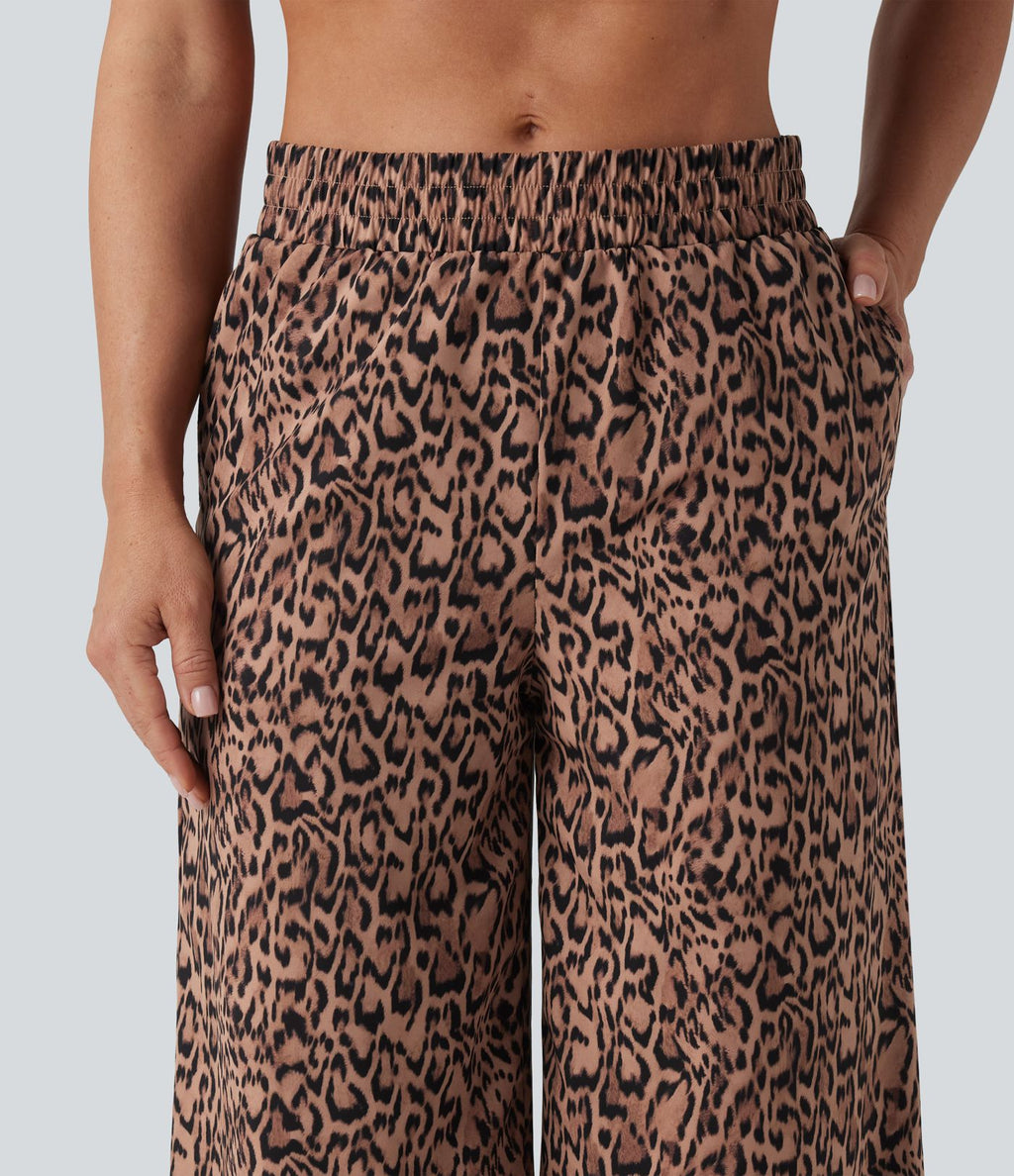 Pantalon danse taille mi-haute imprimé léopard avec poches