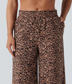 Pantalon danse taille mi-haute imprimé léopard avec poches