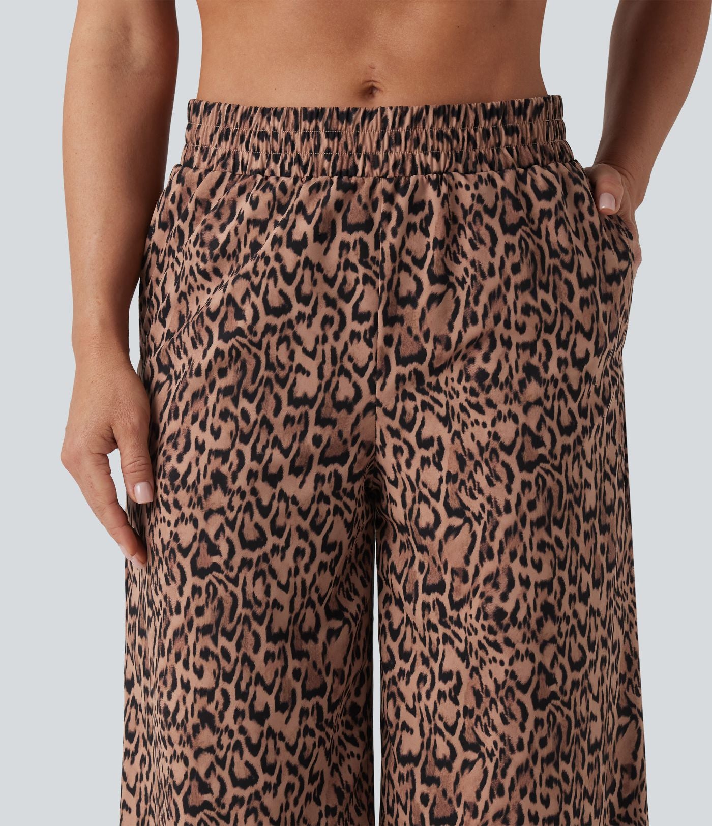 Pantalon danse taille mi-haute imprimé léopard avec poches