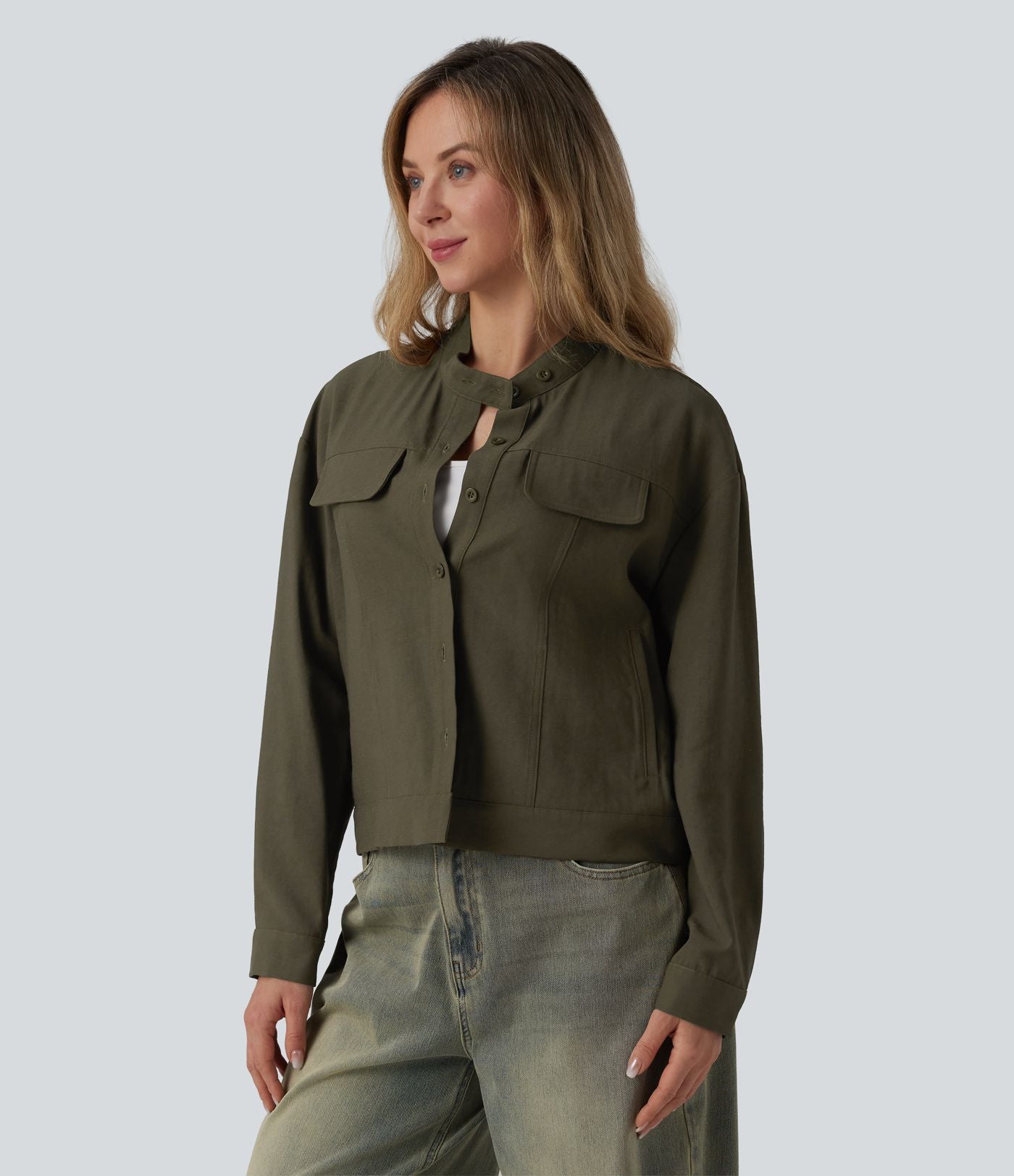 Veste cargo casual col montant manches longues avec poches