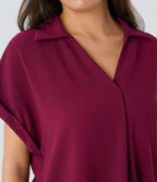 Chemise de travail col V avec ourlet arrondi