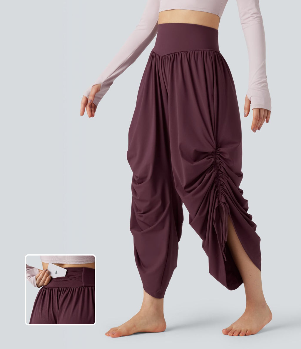 Pantalon baggy yoga SoftlyZero™ Airy froncé taille haute avec cordon de serrage et poches