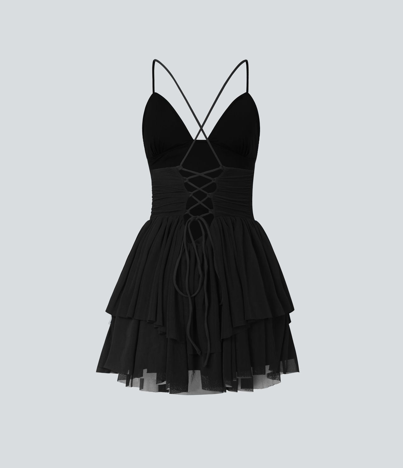 Robe Soirée Mini Superpositions en Maille avec Dos Nu Croisé Lacets