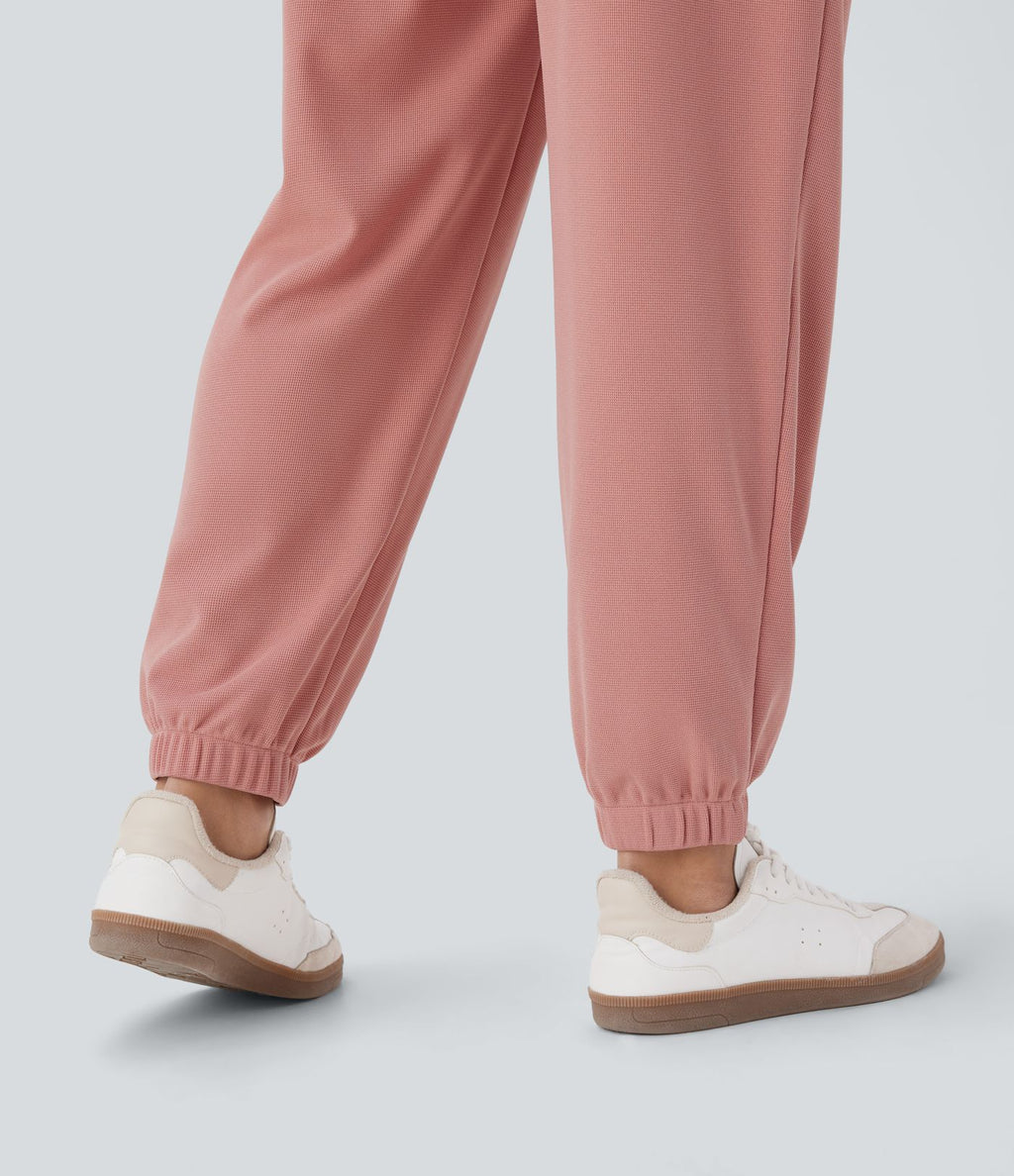 Pantalon de jogging décontracté taille haute fuselé en tissu gaufré avec poche latérale