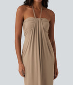 Robe longue dos nu col licou avec nœud et poches