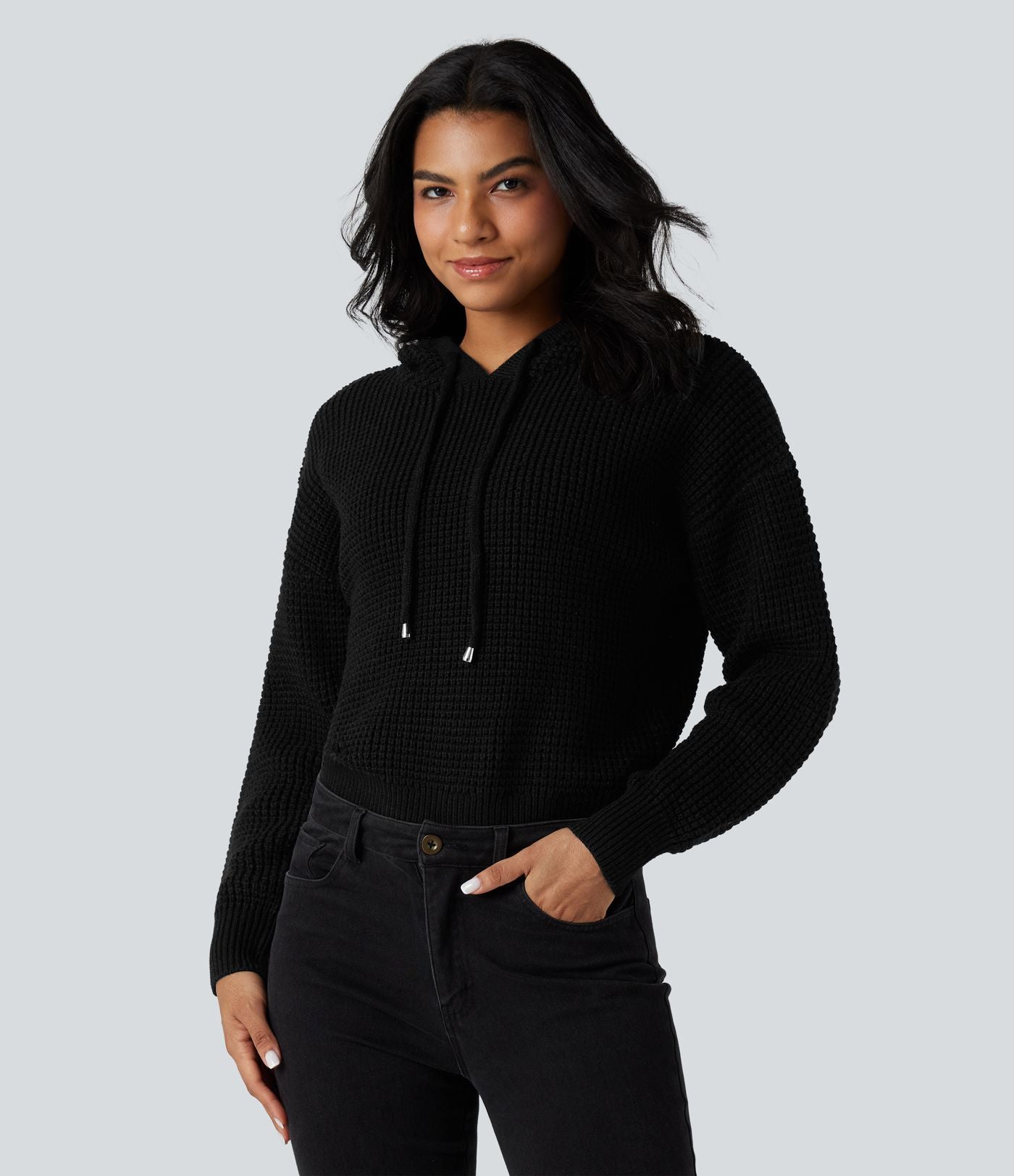 Pull à capuche cordon de serrage manches longues