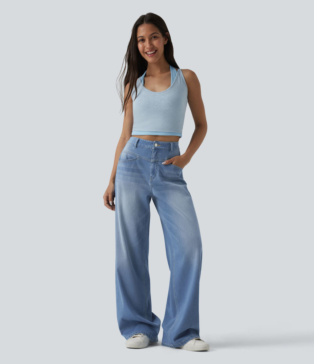 Jean Halara Flex™ délavé décontracté, taille haute coupe jambe large avec poches