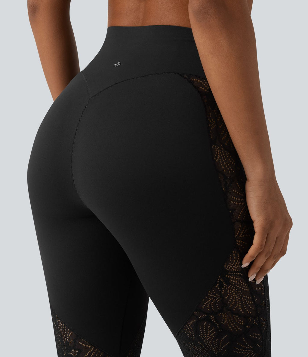 Legging yoga 7/8 Halara UltraSculpt™ gainant taille haute avec dentelle contrastante et poche