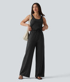 Combinaison casual baggy chinée sans manches à col U et cordon de serrage avec poches — Édition Easy Peasy