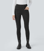 Legging décontracté en suédine taille haute, gainant, avec poches latérales