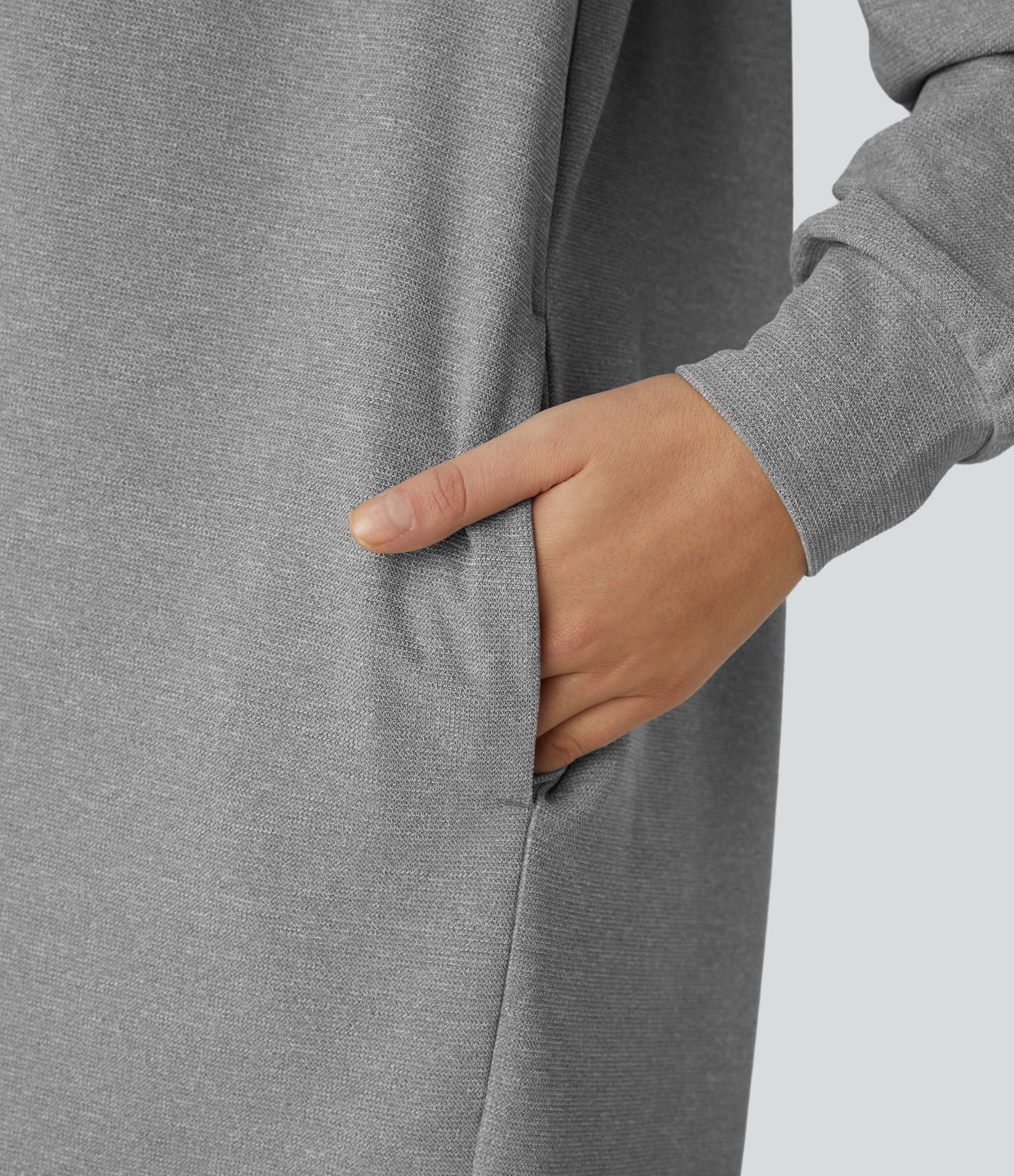 Robe Sweatshirt Casual à Capuche avec Cordon Poches Latérales Ourlet Courbé Asymétrique Oversize Mini en Tissu Gaufré