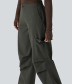 Pantalon parachute large fluide décontracté en polaire taille haute avec poches