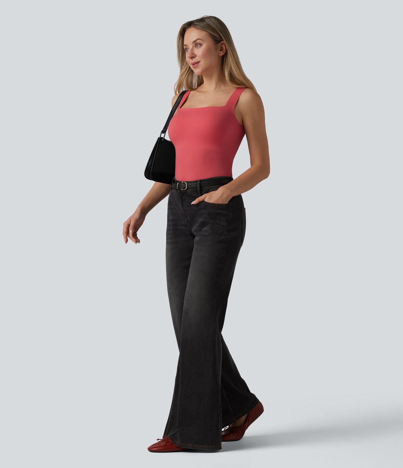 Débardeur décontracté col carré avec soutien-gorge intégré bonnets B-E