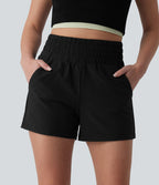 Short casual ample taille haute séchage rapide aspect froissé avec poches