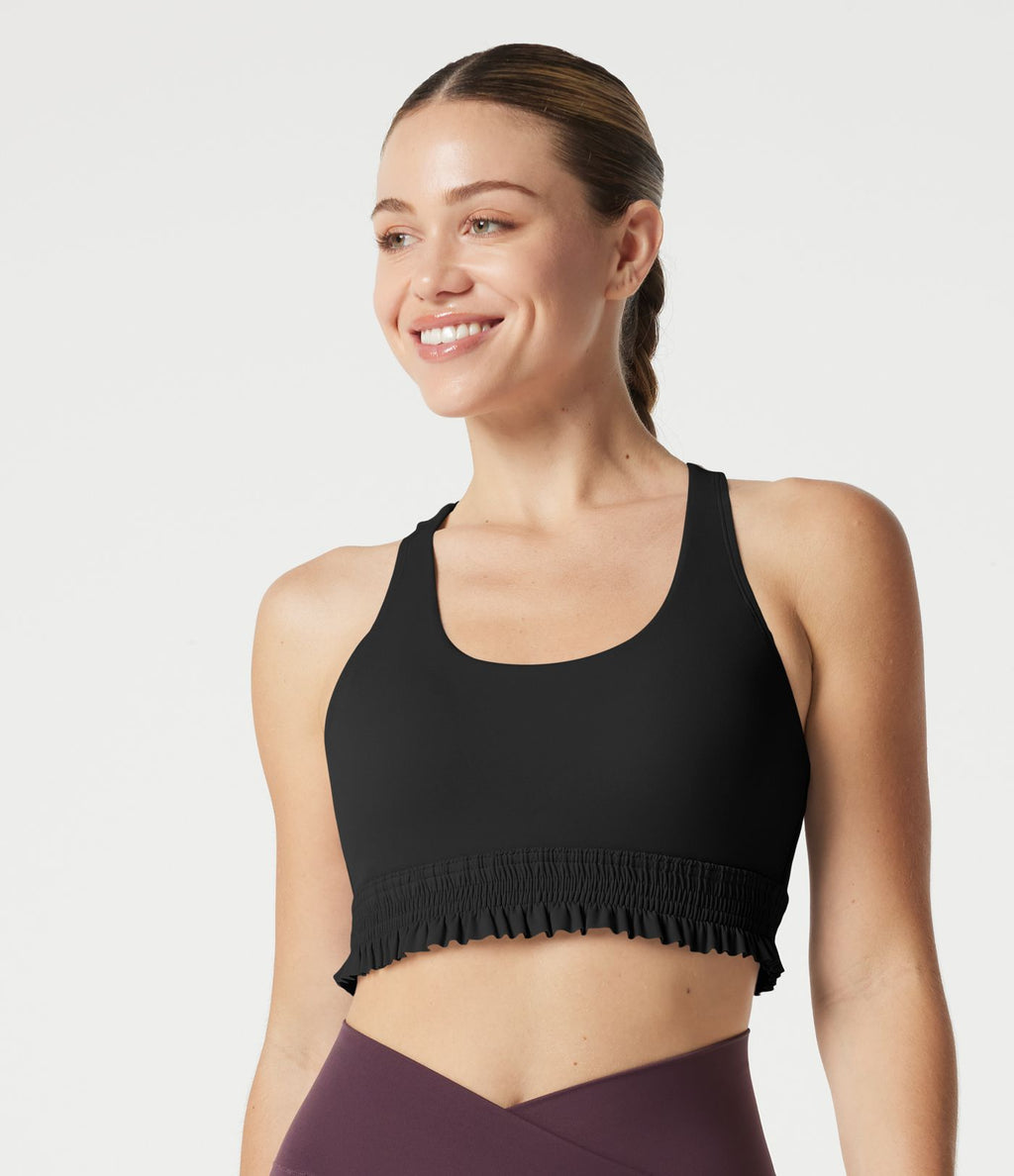 Brassière de sport pour entraînement à maintien léger, col U, ourlet à volants