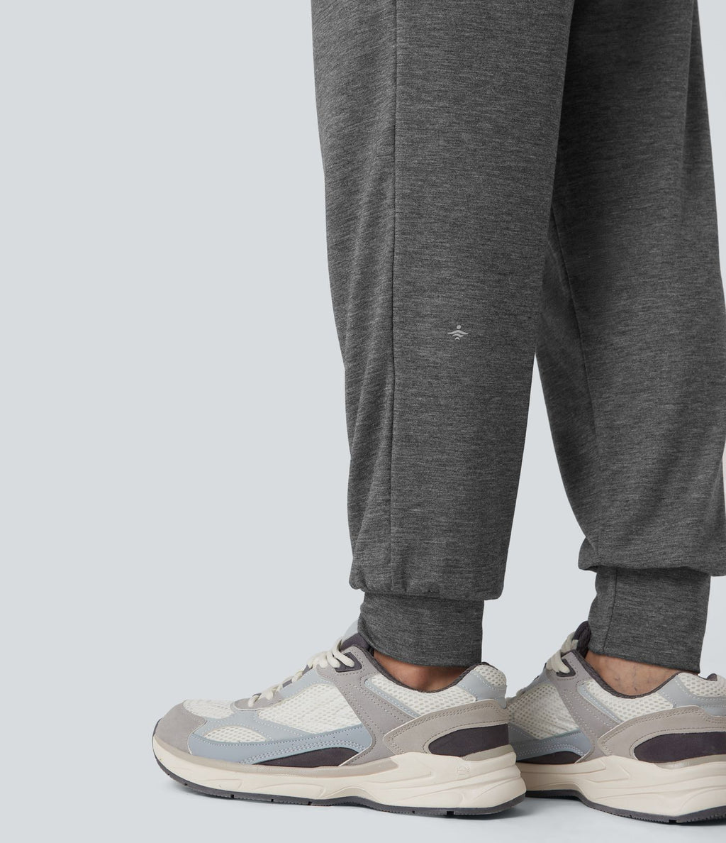 Jogging taille haute froncé chiné avec poches