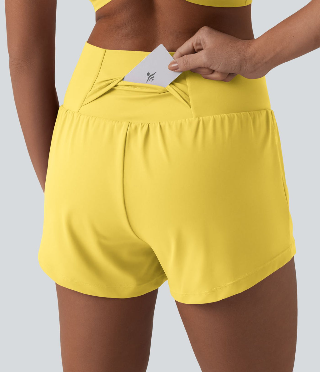 Short de yoga 2-en-1 SoftlyZero™ Airy croisé taille haute 7,5 cm effet frais InstantCool avec poches