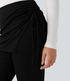 Pantalon évasé côtelé 2-en-1 froncé taille mi-haute avec cordon de serrage