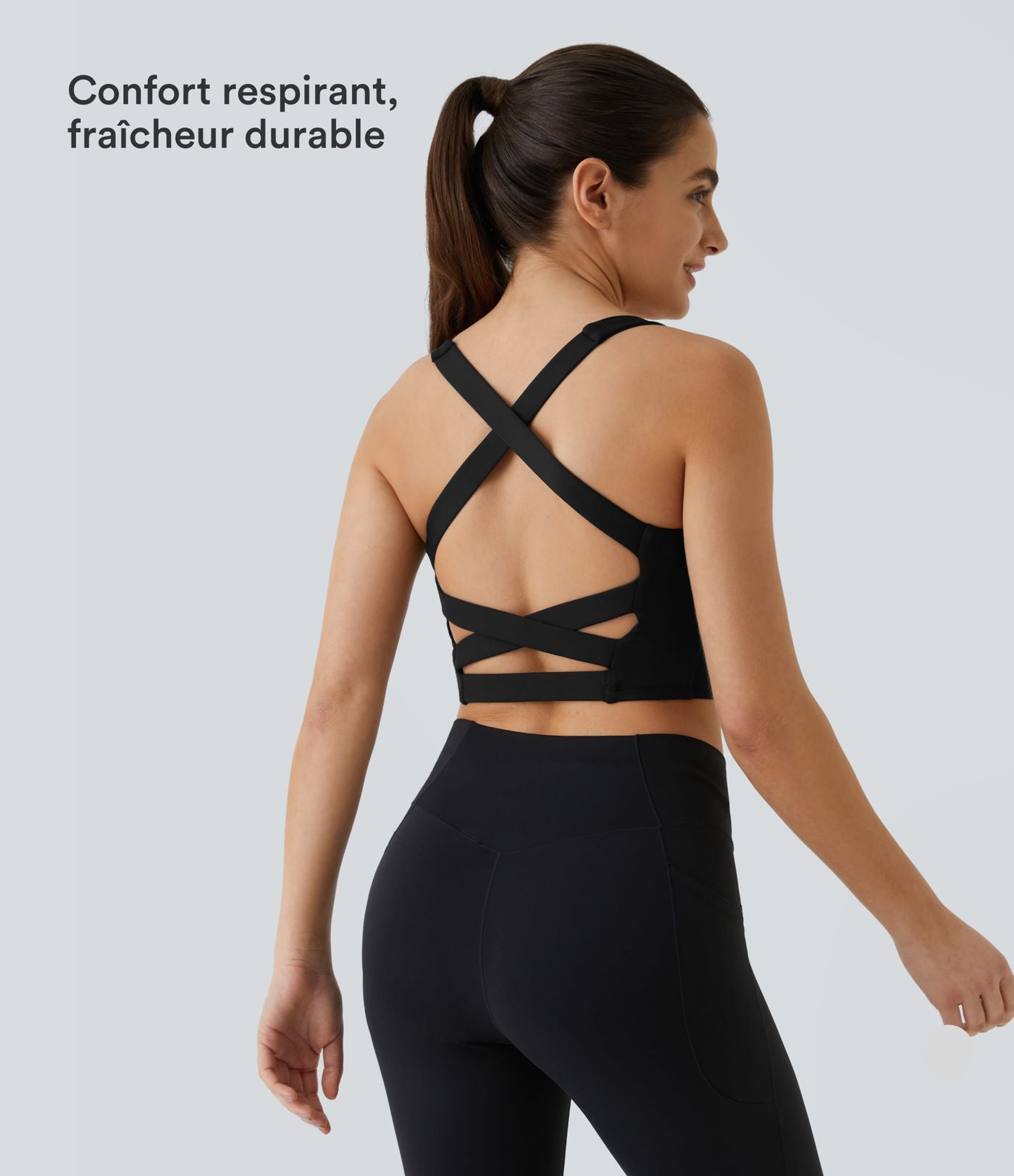Débardeur yoga court SoftlyZero™ Airy col carré dos nu bretelles croisées effet frais InstantCool, bonnets A-C, protection solaire UPF50+