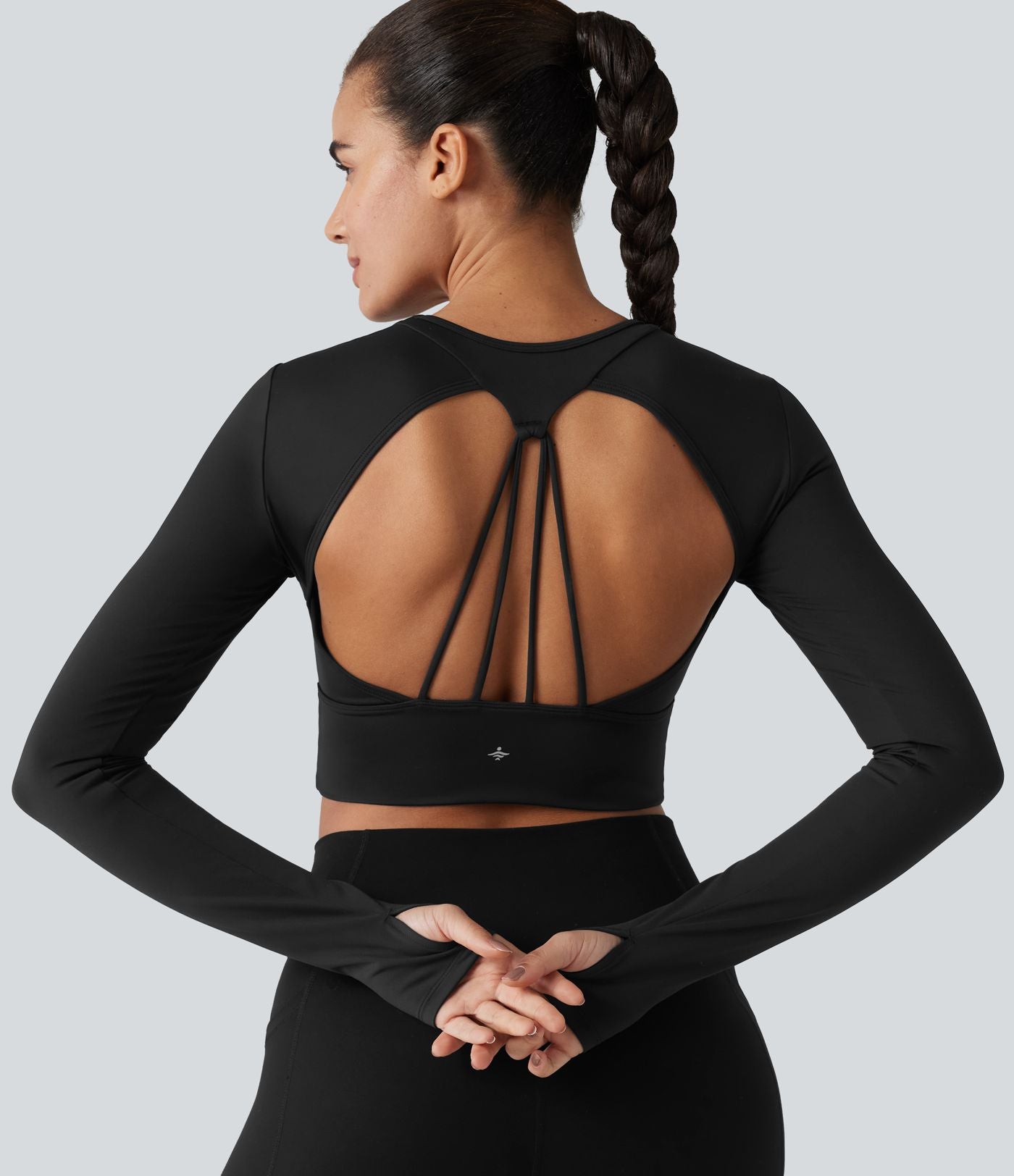 Haut de sport dos nu à manches longues avec passe-pouces, à effet frais InstantCool, séchage rapide, protection UPF50+ pour le yoga