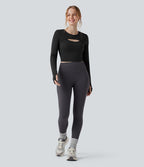 Haut de sport yoga court 2-en-1 col rond à manches longues avec passants pouces et laçage SoftlyZero™ Airy - UPF50+