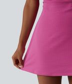Robe sport mini de tennis 2 pièces à col U, soutien-gorge intégré, rayures, séchage rapide et poches - UPF40+