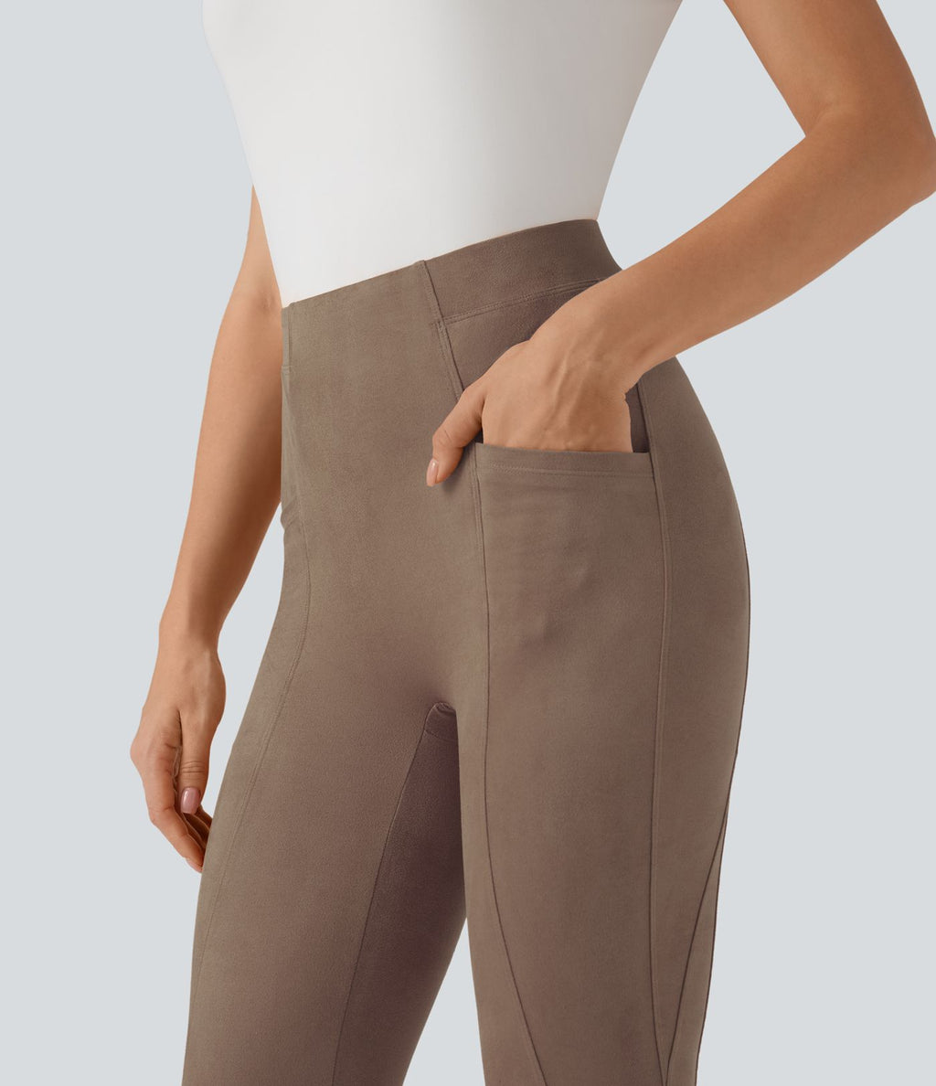 Legging décontracté 7/8 effet daim taille haute gainant avec poches