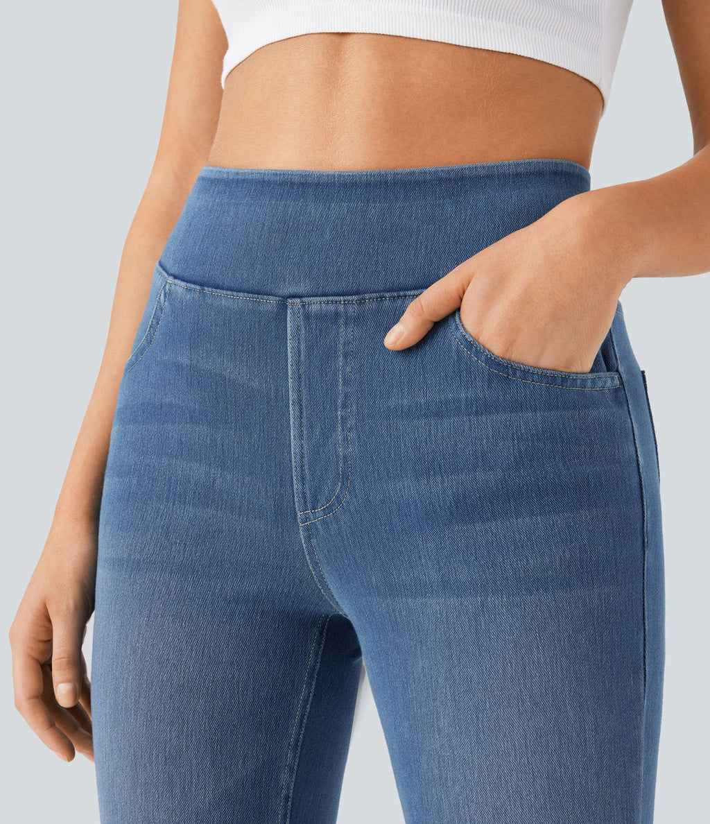Halara Flex™ Jean bootcut décontracté extensible délavé taille haute à poches multiples