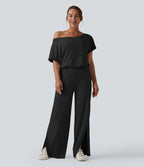Combinaison casual asymétrique manches courtes avec poches et fente - Easy Peasy