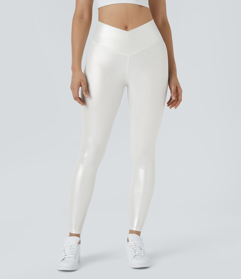 Legging de yoga SoftlyZero™ en simili stretch avec taille croisée, imprimé métallisé et poche arrière