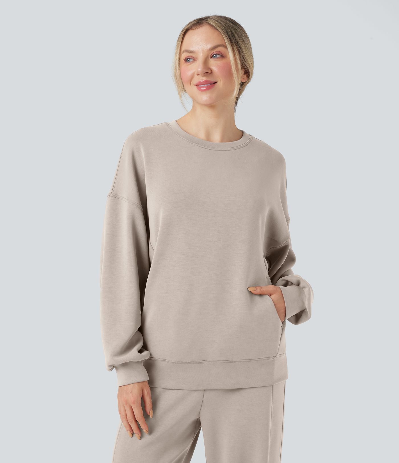 Sweat-shirt décontracté SpacerTek™ col rond, manches longues et dos croisé, avec poches