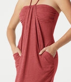 Robe longue chinée dos-nu à nouer, brassière intégrée, à poches