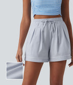 Short tailleur ample vacances froissé à plis séchage rapide taille haute avec cordon de serrage et poches