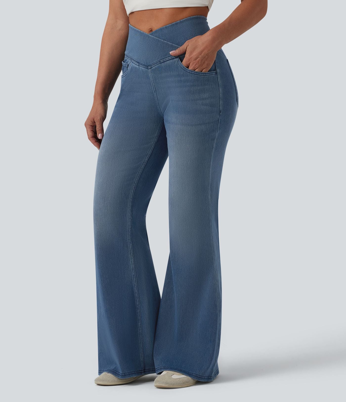 Jean évasé Halara Flex™ casual taille haute croisée avec poches