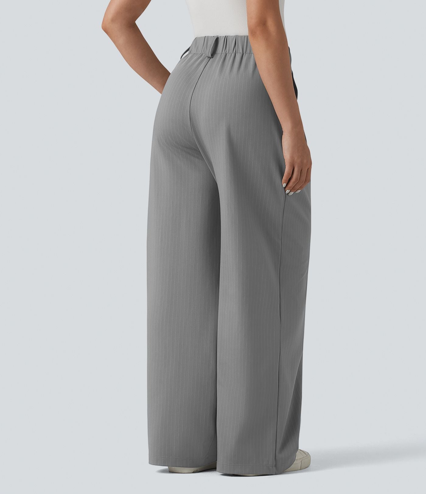 Pantalon tailleur large taille haute à rayures avec poches