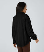 Veste Casual en Velours Côtelé à Col Boutonné Poches et Manches Longues Ourlet Courbé