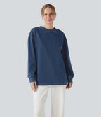 Halara Flex™ T-shirt casual délavé en denim à col rond et manches longues