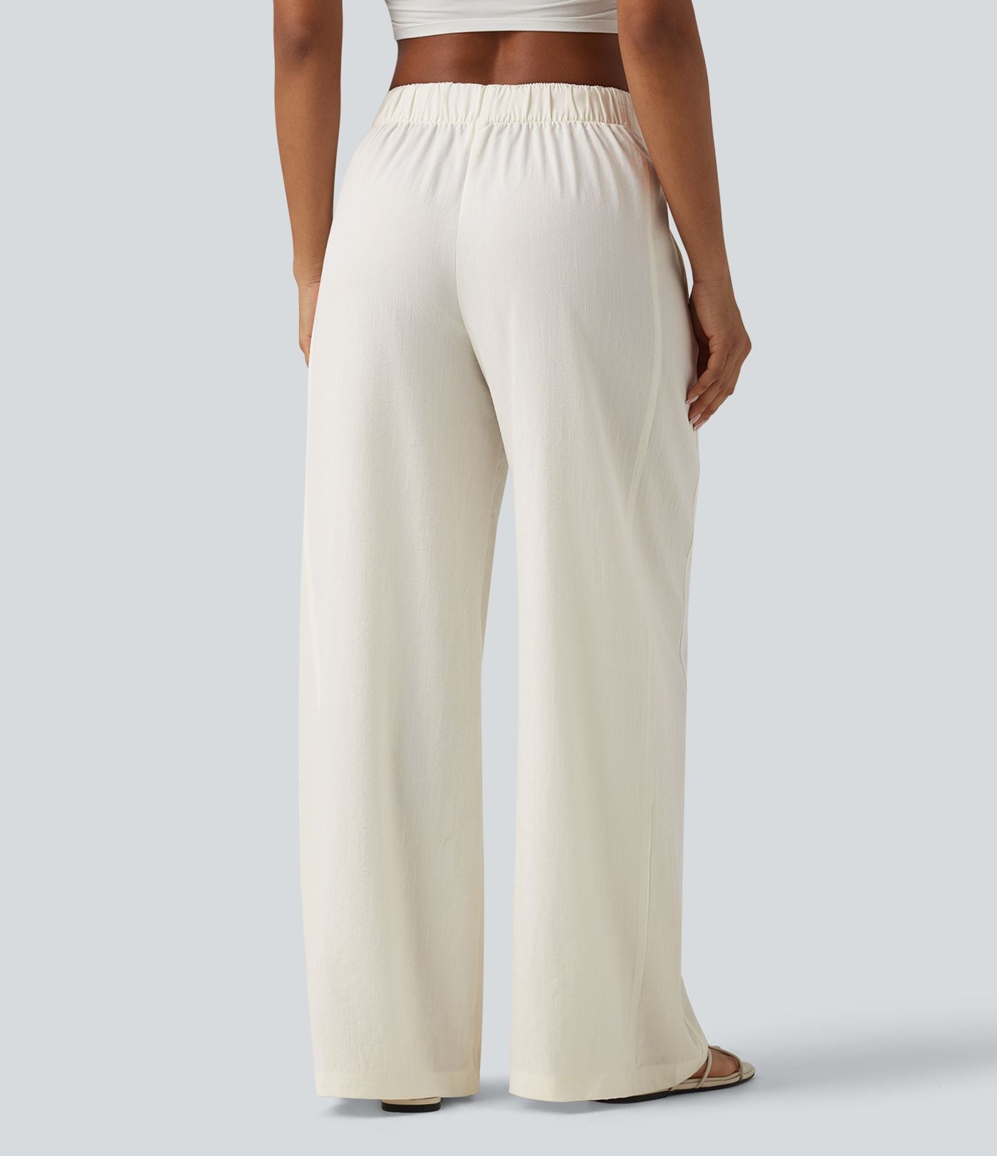 Pantalon casual ample aspect lin taille mi-haute avec poches