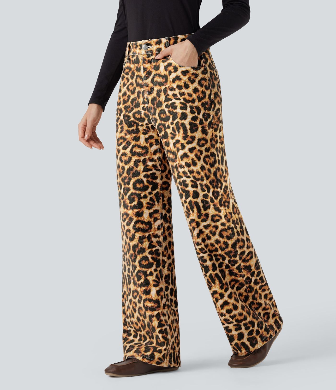 Jean baggy léopard Halara Flex™ taille mi-haute avec poches