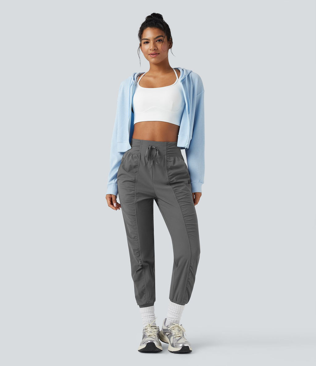 Jogging de danse fuselé froncé séchage rapide effet frais InstantCool taille haute avec cordon de serrage et poches, protection solaire UPF40+