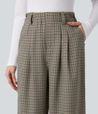 Pantalon tailleur ample taille haute à carreaux avec poches