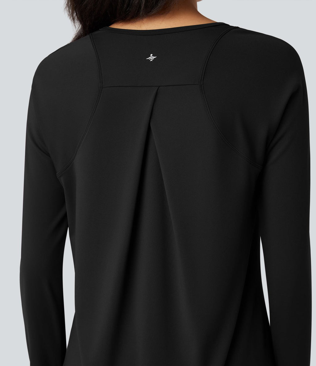 Top de sport running SoftlyZero™ Airy ourlet fendu col rond manches longues - UPF50+