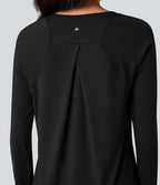 Top de sport running SoftlyZero™ Airy ourlet fendu col rond manches longues - UPF50+