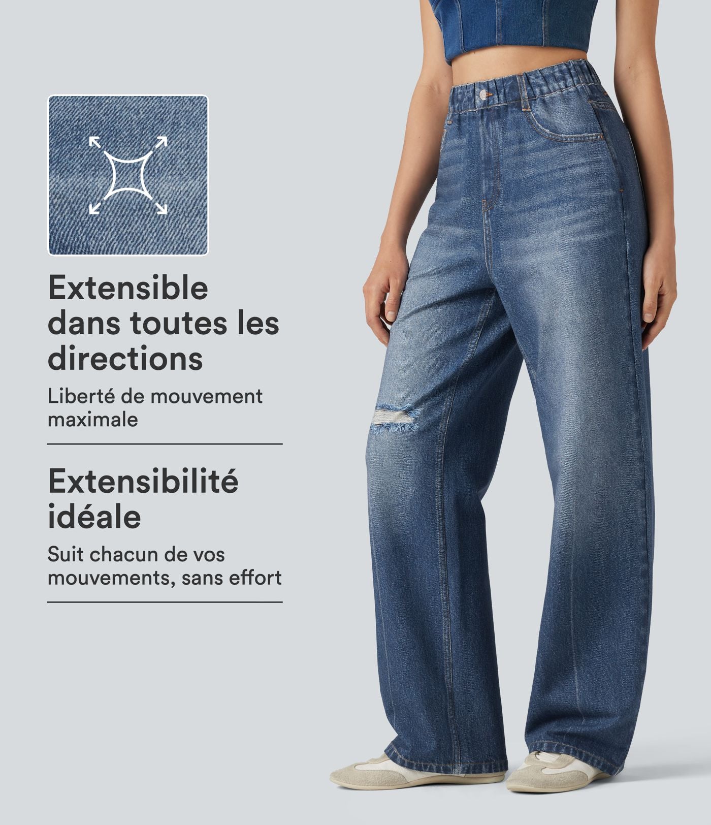 Pantalon de jogging taille haute en molleton French Terry imprimé jean avec poches
