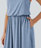 Robe longue fluide type nuisette à bretelles ajustables avec poches