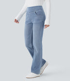 Halara Flex™ Jean bootcut décontracté extensible délavé taille haute à poches multiples