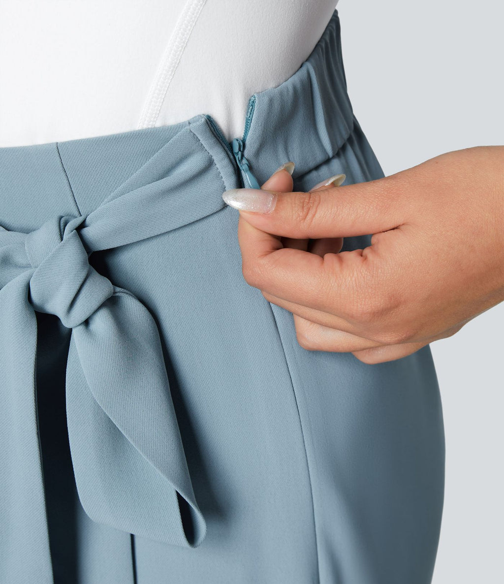 Pantalon Tailleur Large Fluide Taille Haute Fermeture Éclair Invisible