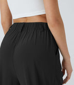 Breezeful™ Pantalon Large Fluide Taille Haute Poches Latérales Palazzo Solide Casual Linen-Feel
