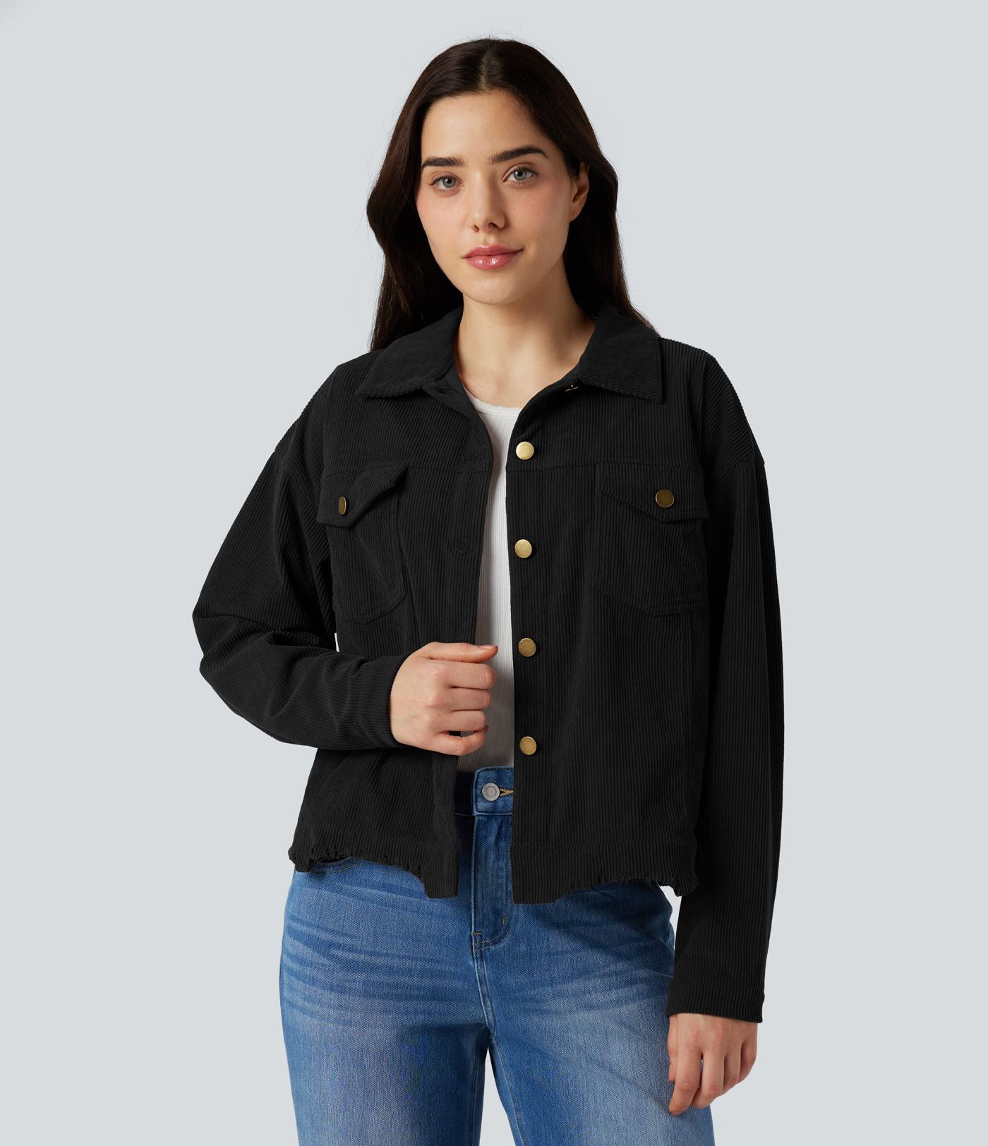 Veste chemise velours côtelé manches longues avec boutons et poches