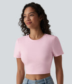 Crop-top Halara décontracté en jersey de coton, col rond, manches courtes